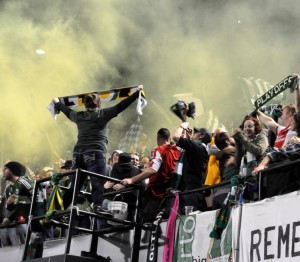 Timbers Army celebrating the 11-round PK win over SKC