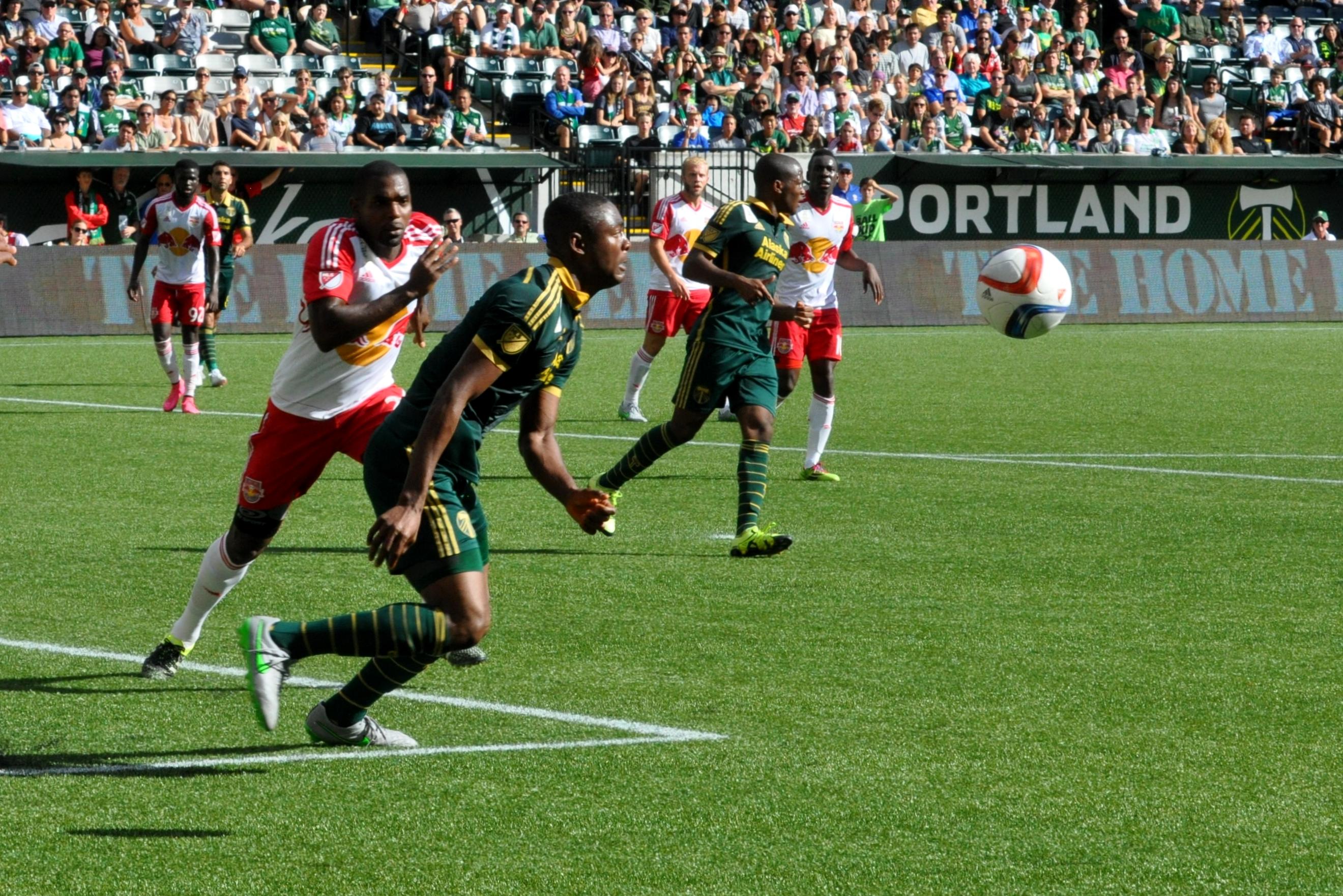 Two late first half goals by New York Red Bulls sink Timbers 2-0
