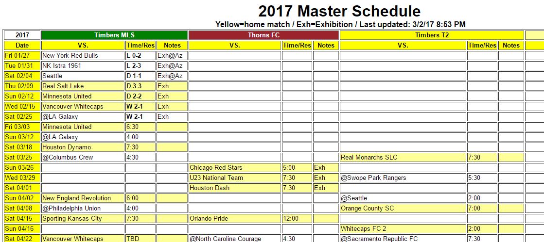New Master Schedule