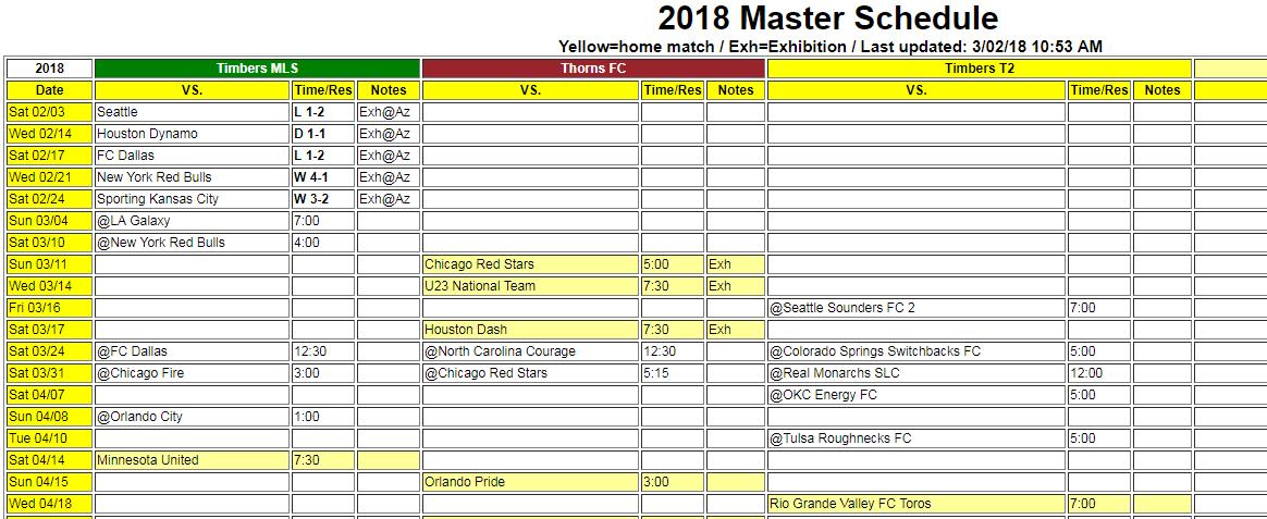 2018 Master Schedule has been posted